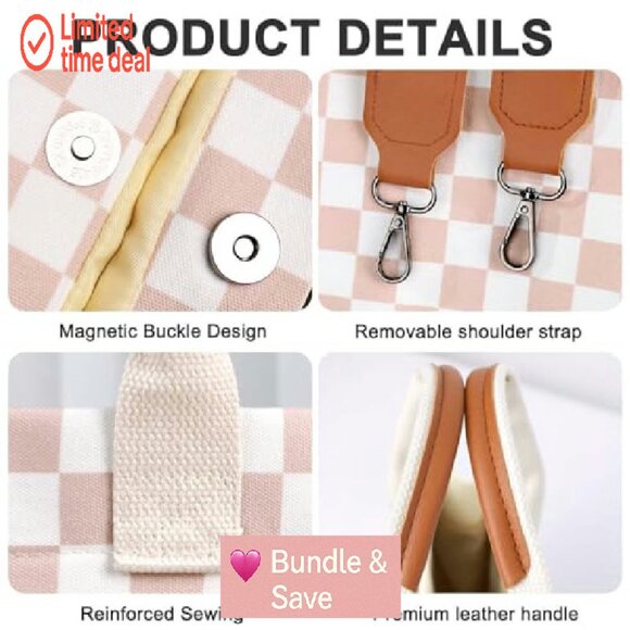 Canvas Tote Bag with Pockets, Adjustable Crossbody Strap, Large Capacity - Picture 6 of 7